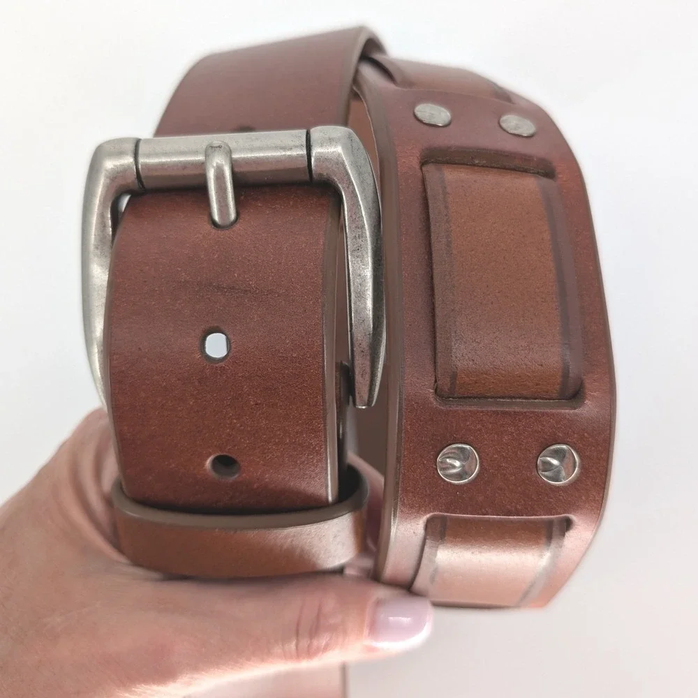 Bill Adler Leather Belt Mens 40 Brown Studded Western Rugged Rustic VTG Cowboy